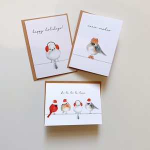 Jeu de cartes de vœux, lot de 3, cartes de vœux oiseau mignon, oiseaux de Noël, cartes de vœux vierges avec enveloppes, voeux de fin d'année