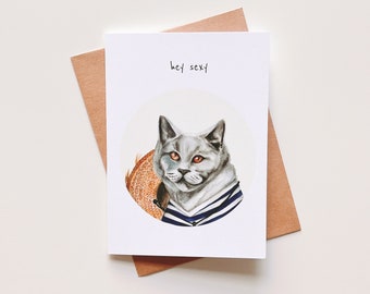 Hey Sexy Anniversary Card, Funny Valentine's Day Card, Gender Neutral Love, Funny Cat Greeting Card, Funny Card for Him, Funny Card for Her