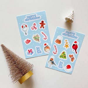 Lot de 2 oiseaux mignons pour les fêtes, autocollants beaux oiseaux des fêtes, autocollants mignons oiseaux de Noël, autocollants cadeaux des fêtes, oiseaux mignons