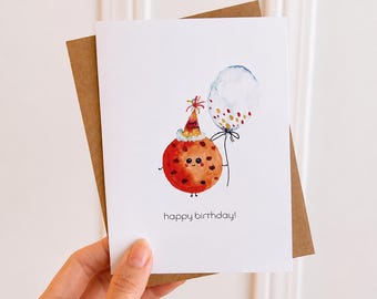 Blank Happy Birthday Greeting Card with a Cookie and Balloon