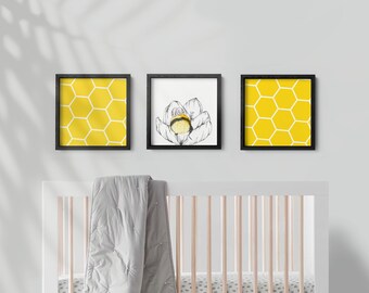 Bee in Flower Art Print: Hand Drawn Nursery Decor (Digital Download)