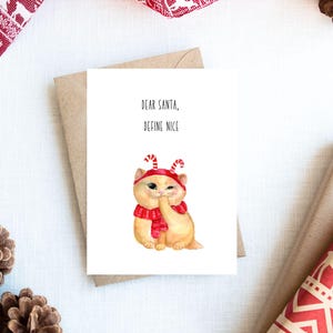 Carte de Noël chat mignon, carte de voeux de vacances Kitty, carte pour propriétaire de chat, cadeau pour amoureux des chats, carte de joyeux Noël, carte de joyeuses fêtes
