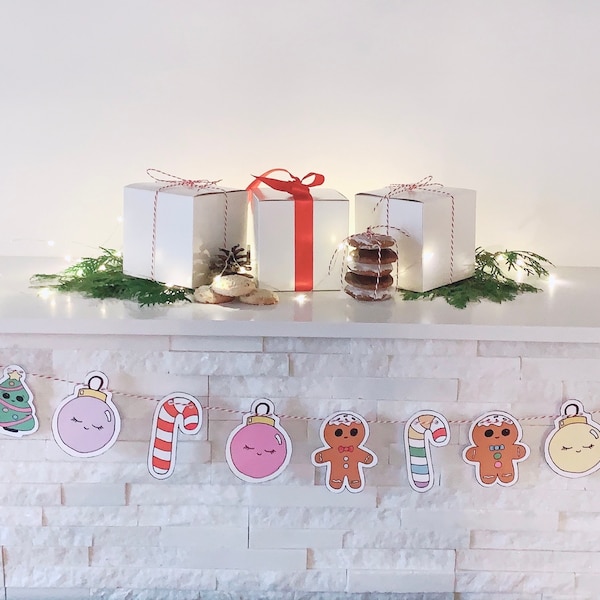 Printable Holiday Garland, Printable Christmas Decor, DIY Holiday Garland, Kawaii Style Holiday Garland, Christmas 2020, Holiday Paper Craft