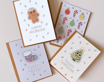 Kawaii Christmas Cards: Gingerbread Holiday Card Set (4-Pack)