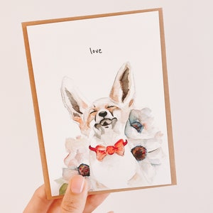 Carte de voeux d'amour, carte de renard aquarelle, carte de mariage, anniversaire pour lui et elle, carte de fiançailles, carte de Saint-Valentin