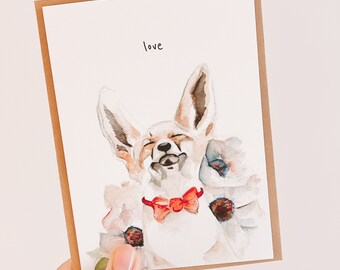 Watercolor Fox Love Card: Handmade Anniversary Greeting