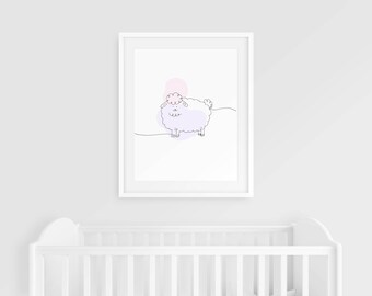 Nursery Wall Art, Cute Sheep Poster, Minimalist Nursery Decor, Baby Shower Gift, Artwork Print, One Line Art Print, Cute Animal Decor