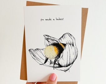 Bee Butt Baby Shower Card: Gender Neutral Congratulations (Set of 2)