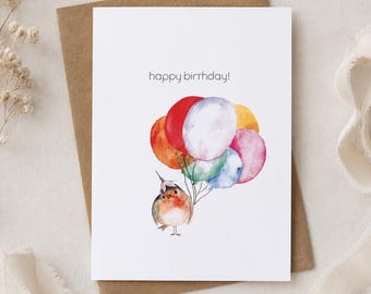 Watercolour Robin Blank Birthday Greeting Card