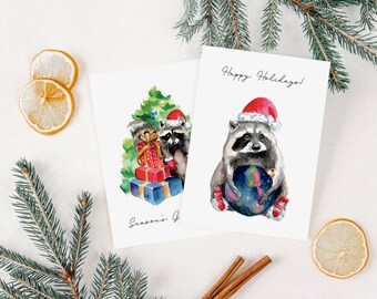 Christmas Cards, Cute Raccoons, 2-Pack Holiday Cards, Christmas Blank Card Set, Happy Holidays Card, Christmas Gifts, Season's Greetings