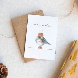 Carte de voeux de Noël, Carte de vœux, Carte de vœux vierge, Oiseau mignon, Carte de vœux vierge, Enveloppe kraft, Carte de vœux, Carte de vœux générique