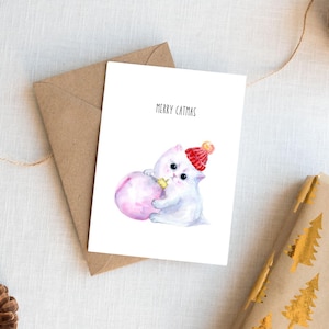 Carte de Noël joyeux chat de Catmas, carte de chat mignon, carte de voeux de chat de vacances, carte de fête de chat avec enveloppe, carte de joyeux Noël