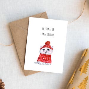 Carte de Noël chat mignon, carte de vœux Kitty, carte de voeux adorable chat, Fa la la la miaous, carte de vacances chat chantant, carte pour propriétaire de chat