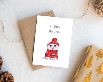 Watercolor Singing Cat Christmas Card: Holiday Greeting