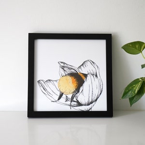 Bumblebee in Flower Art Print: Hand-Drawn Nursery Decor (Digital Download)