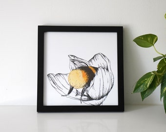 Bumblebee in Flower Art Print: Hand-Drawn Nursery Decor (Digital Download)