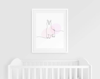 Baby Llama Line Art Print: Nursery Animal Poster (Digital Download)