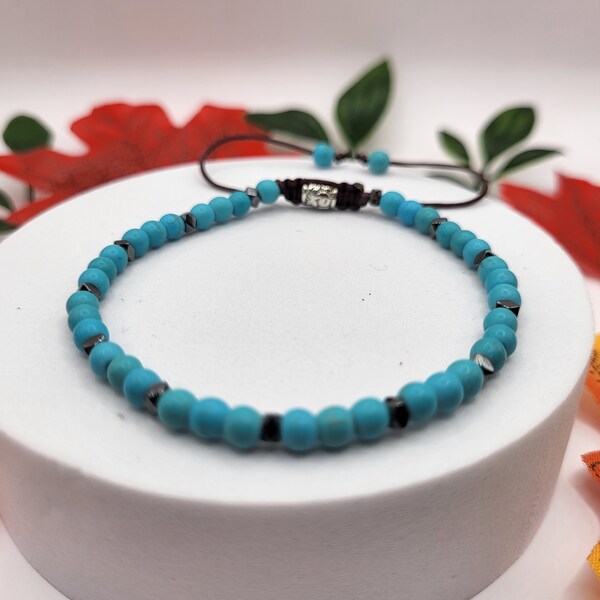 Bracelet perlé tibétain turquoise | Bracelet minimaliste du surfeur empilable | pierre de jaspe, bracelet Shamballa | Bracelet de poignet ou de cheville