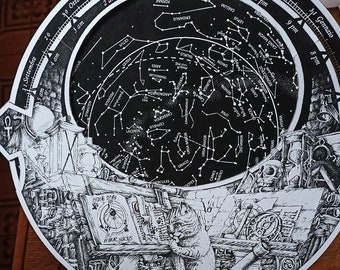 Illustrated night sky map - Illustrated celestial planisphere