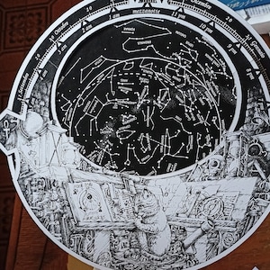 Ilustrowana mapa nocnego nieba - Ilustrowana planisfera niebieska