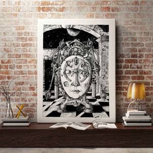 Machina magnifica - Opera originale, horror vacui, Surreal, A3 300dpi Print, Tratteggio, Stampa schermo, Idea Regalo