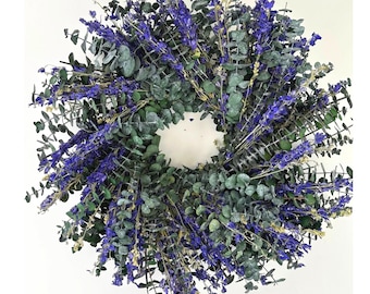 Preserved Baby Eucalyptus & Purple Floral Wreath
