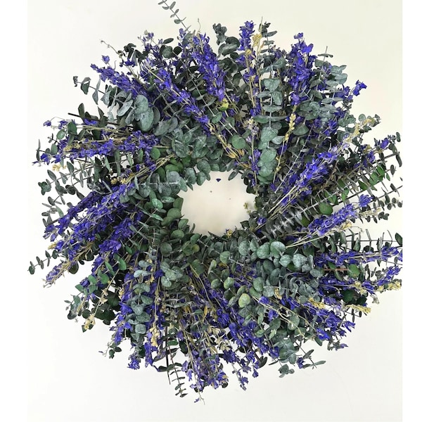 Preserved Baby Eucalyptus & Purple Floral Wreath