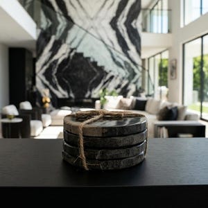 Petrified Wood Slices coasters black