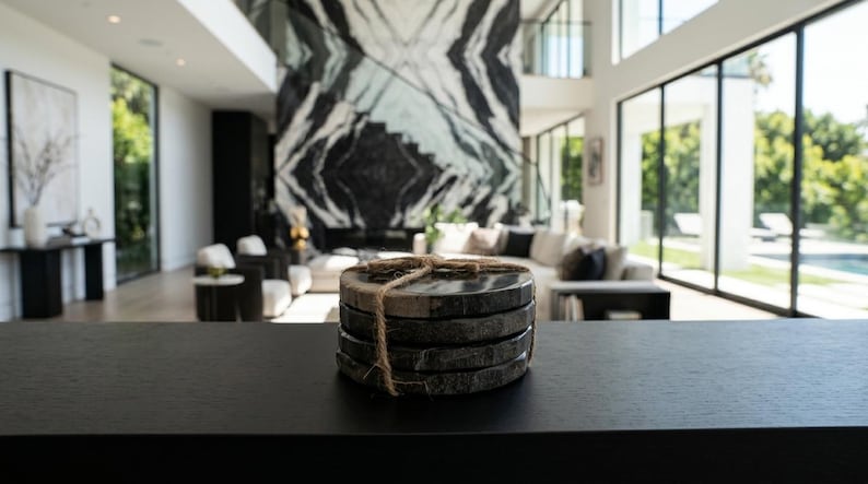 Petrified Wood Slices coasters black