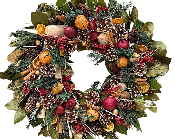 De La Terre Pomegranate Citrus Spice All Natural Wreath 24in