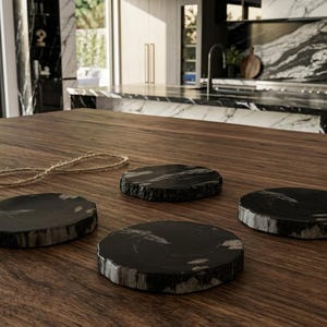 Petrified Wood Slices coasters black