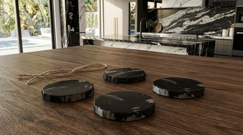 Petrified Wood Slices coasters black