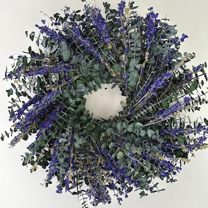 Preserved Baby Eucalyptus & Purple Floral Wreath