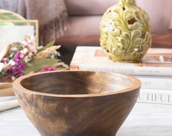 Hand Carved Mango Wood Pedestal Bowl