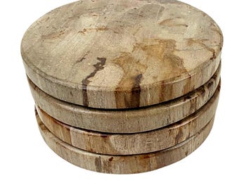 Posavasos de cristal de madera petrificada auténtica, color beige, juego de 4