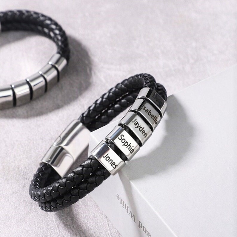 Bracelet homme personnaliséBracelet papa avec prénoms d'enfantsBracelet prénom homme personnaliséBracelet papaBracelet mariCadeau pèreCadeau papa image 2