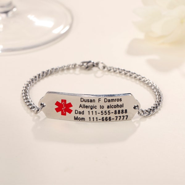 bracelet médical，Bracelet d'alerte médicale Femme,Bracelet médical réglable,Bracelet d'identification médicale Homme,Bracelet d'allergie,Bracelet d'urgence