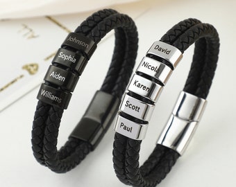 Bracelet homme personnalisé avec nom de famille, bracelet en cuir personnalisé pour mari, bracelet mari, cadeau pour homme