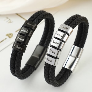 Bracelet homme personnaliséBracelet papa avec prénoms d'enfantsBracelet prénom homme personnaliséBracelet papaBracelet mariCadeau pèreCadeau papa image 1