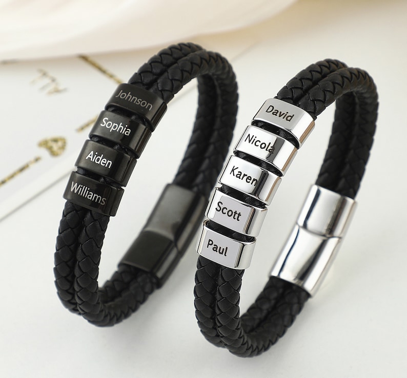 Bracciale da uomo personalizzato, braccialetto papà con nomi di bambini, braccialetto con nome da uomo personalizzato, braccialetto papà, braccialetto marito, regalo padre, regalo papà immagine 1