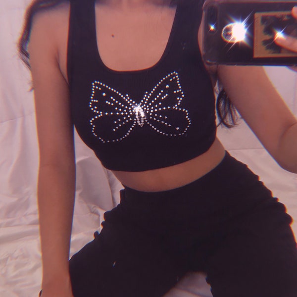 Butterfly Rhinestone Bedazzled Top