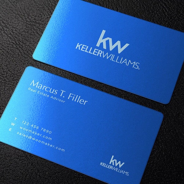 Metal Business Cards, Personalized Blue Metal Business Cards Series 1