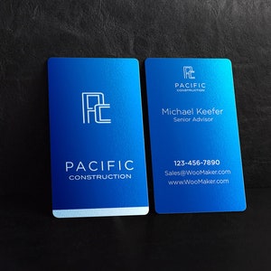 Personalized Blue Metal Business Cards: Laser Engraved Stainless Steel ...