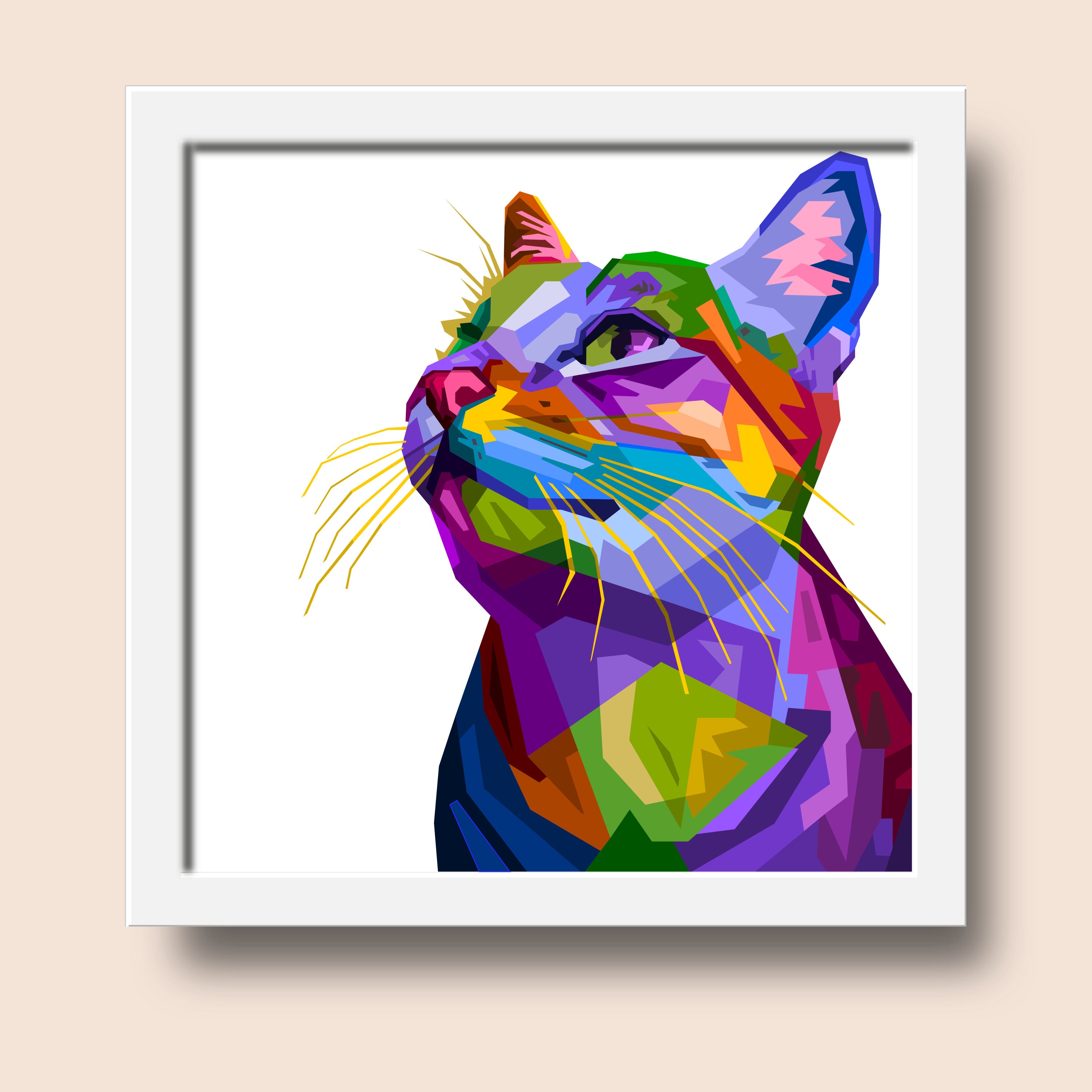 Geometric Cat Wall Art Pop Art Animal Print Wpap Deco Etsy UK