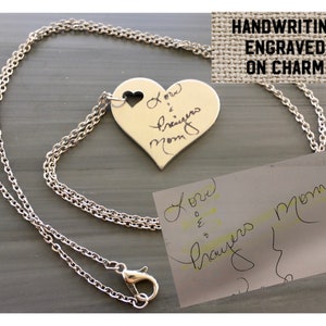 Actual Handwriting Necklace Heart Custom Engraved Jewelry Signature Memorial Personalized Gift Birthday Christmas