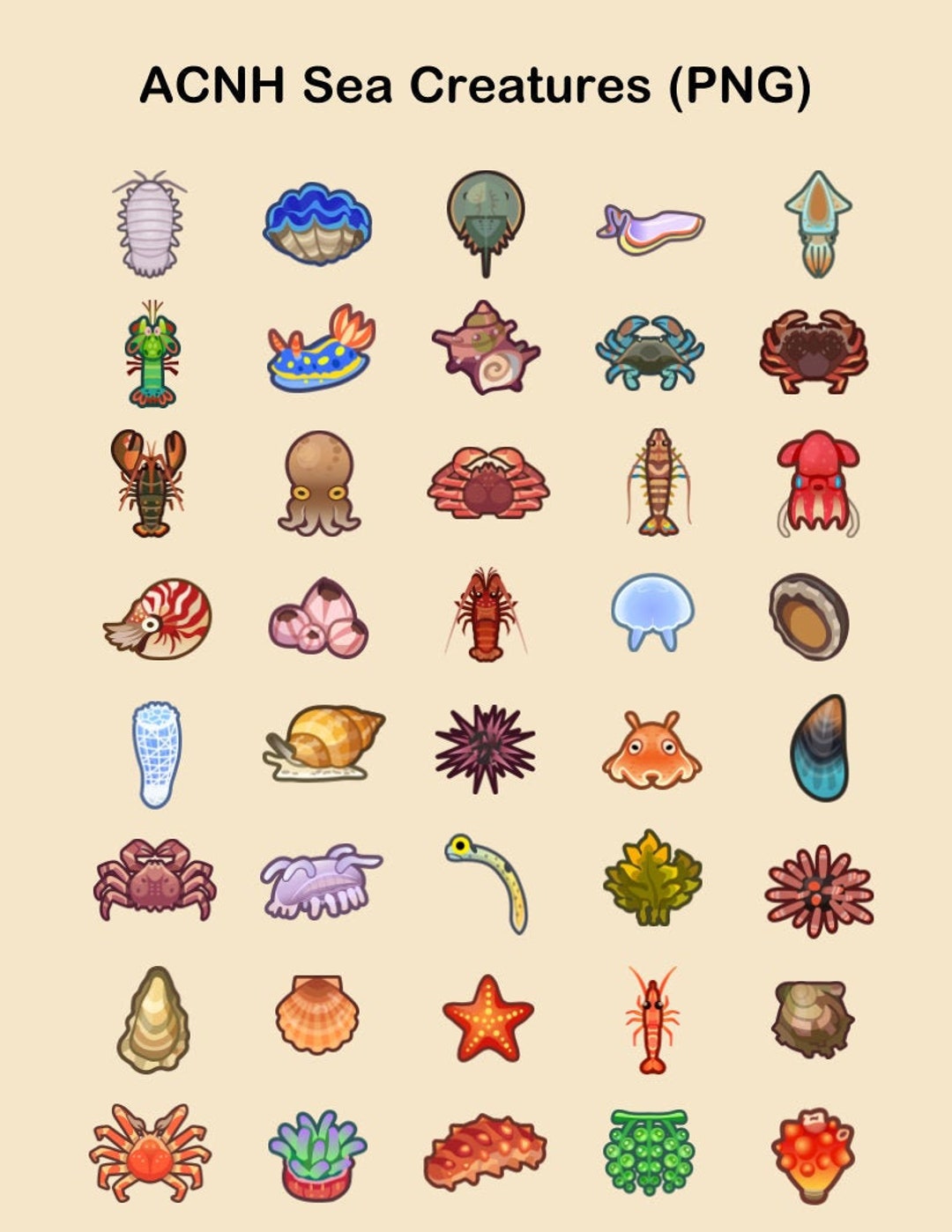Animal Crossing Sea Creatures PNG, JPG, Clipart, Icon, Items, Art High  Quality Digital Download 