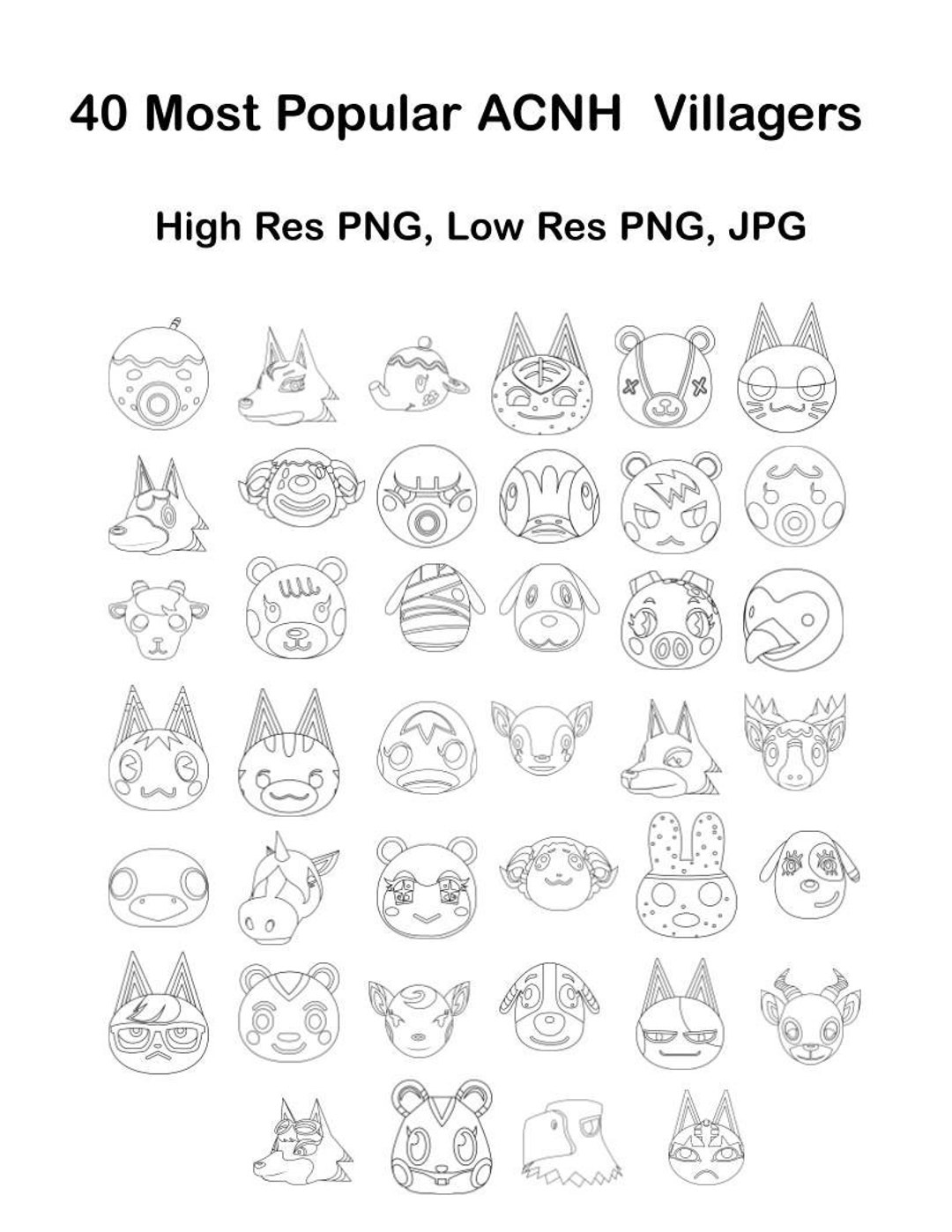Animal Crossing B&W Villagers PNG, JPG, Clipart, Icon, Items High