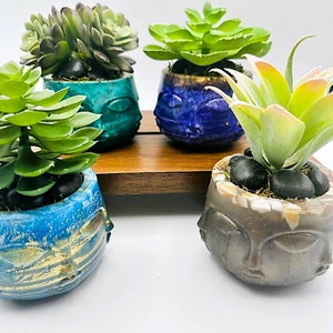 Fioriera a forma di testa di Buddha / Fioriere con piante artificiali succulente - Decorazione per la casa - Testa di Buddha - Decorazione Zen per la consapevolezza