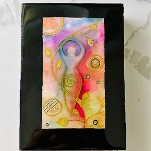Moon Goddess Original Watercolor Painting on wood panel- Zen Painting