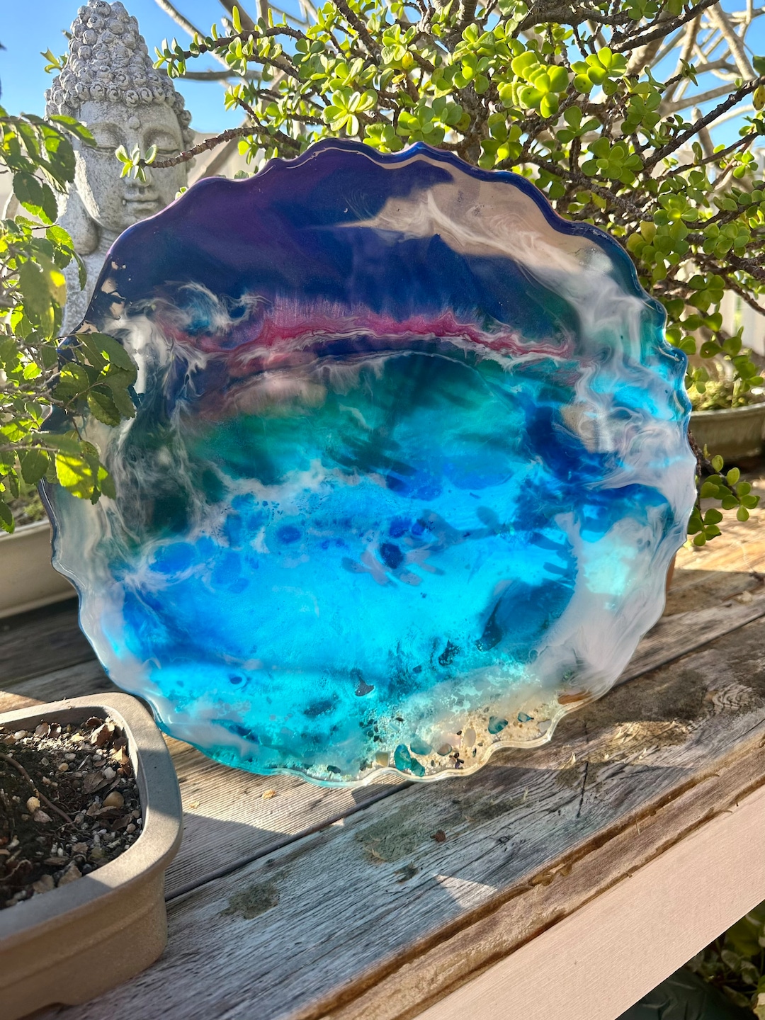 Handmade Epoxy Resin Ocean Tray: Beach House Decor (15" Diameter) - Etsy